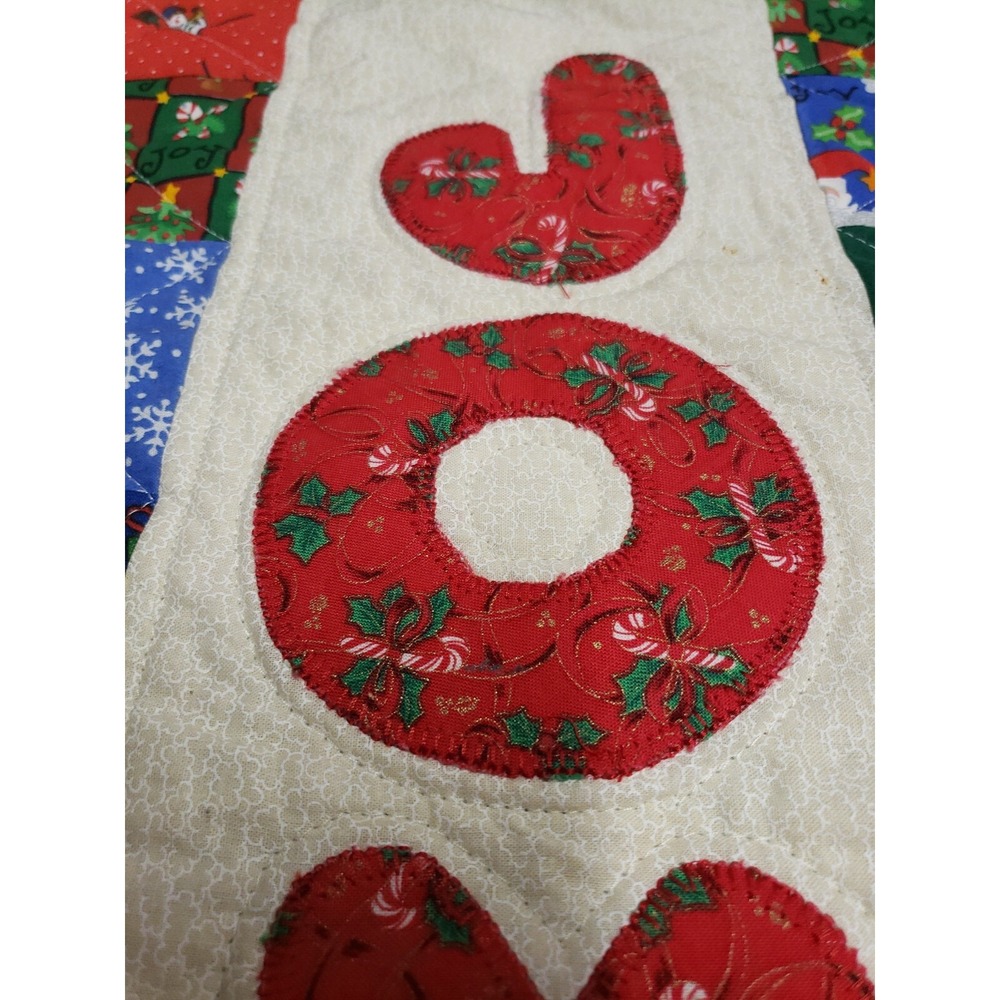 Quilted Joy Wall Hanging Handmade Christmas made 2009 12x23 - Picture 3 of 6
